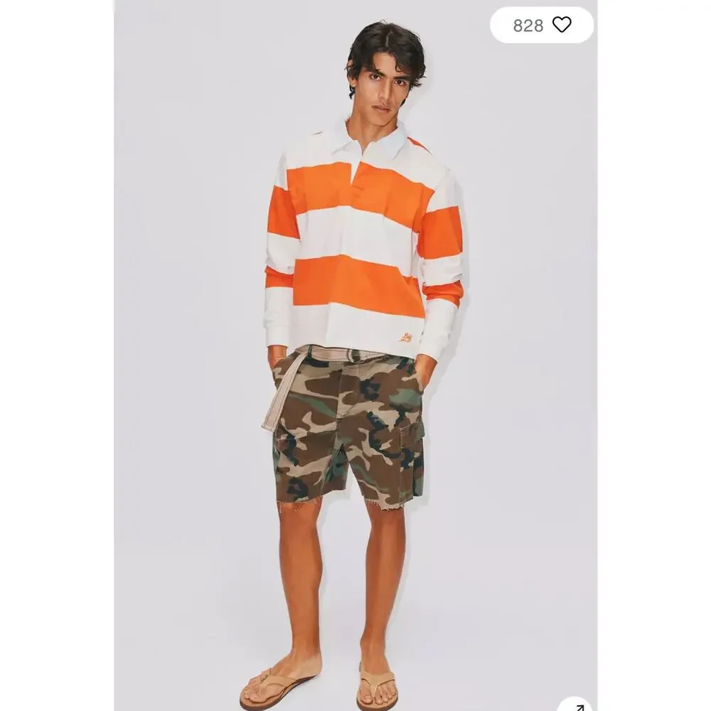 Urban Outfitters BDG Classic Cutoff Rugby Shirt Wide Stripe Orange Mens Large - Picture 11 of 11